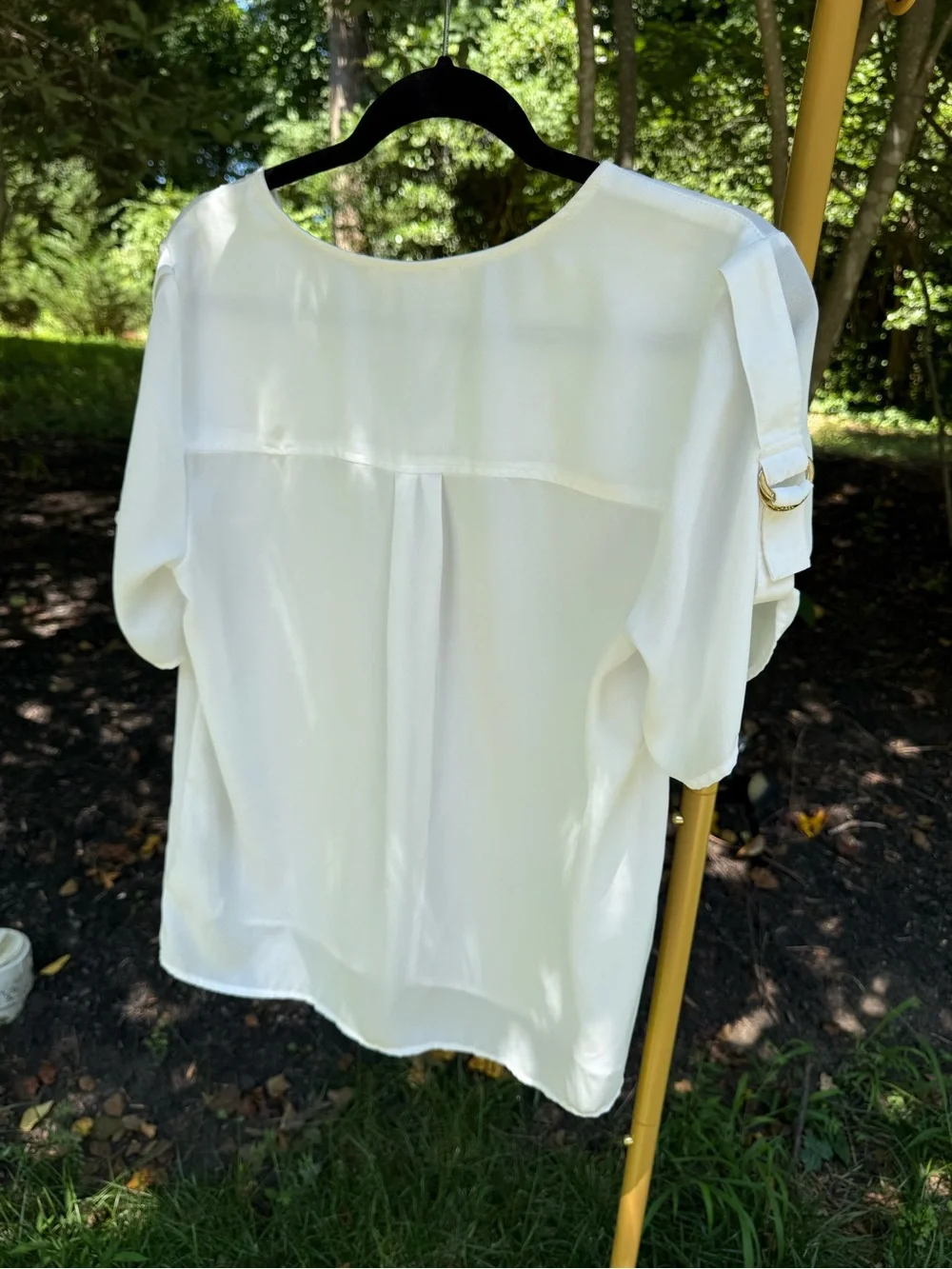 Michael Kors White Short Sleeve Zip-Front Blouse